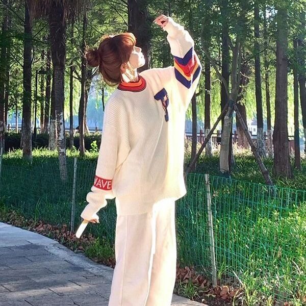 UNITY甜美可爱小个子羽毛球提花针织衫条纹拼接撞色慵懒外穿套头,男装针织衫/毛衣,星座1210-1