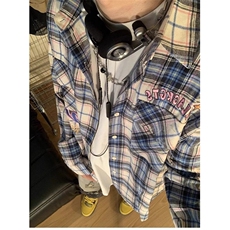 潮百搭字母刺绣宽松格子长袖衬衫男女情侣外套C28，男装衬衫，星座1116A（原606A-3）
