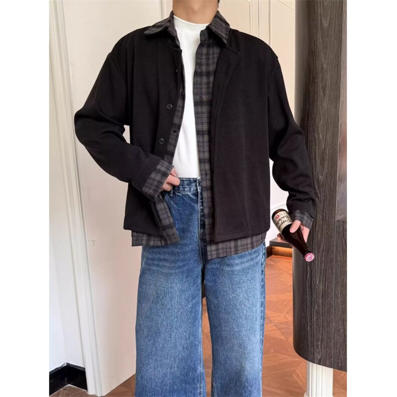 假两件外套男士秋冬季棉服穿搭棒球服青少年美式翻领夹克潮图片