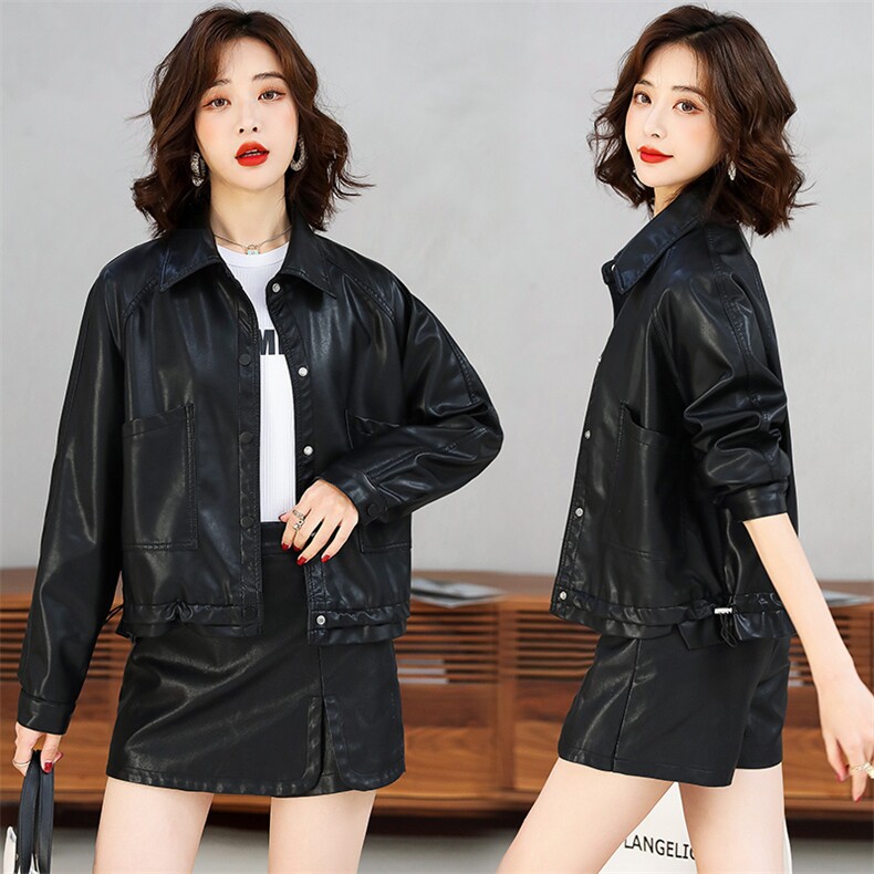 现货主推2022新款机车服小皮衣休闲显瘦百搭皮衣外套女,女装皮衣,江南女神