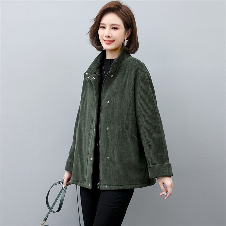 灯芯绒夹棉外套女2022新款冬季中年妈妈立领短款棉衣棉服,女装棉衣/棉服,忆绮罗