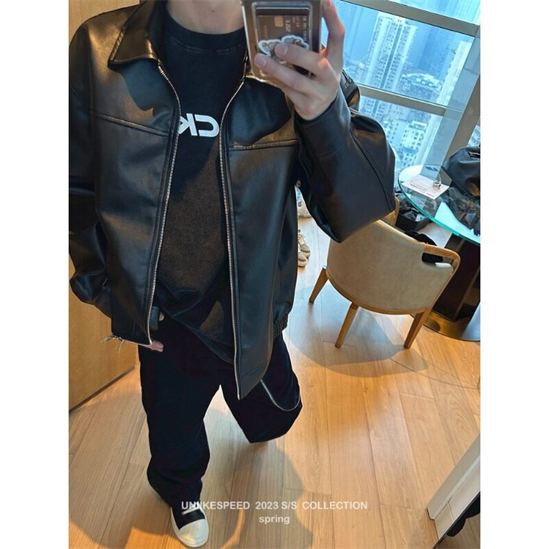W9409-P70网图现货Cleanfit痞帅高街设计Pu皮衣机车皮夹克外套,男装夹克,星座1608-2