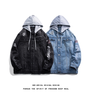 JK3010-p85  M-5X白底ins牛仔夹克绣花破洞大码男日系CITYBOY图片