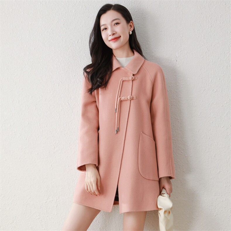双面羊毛大衣2025女秋冬新款中长款娃娃领半大羊毛呢外套，女装双面呢大衣，阿舍尔精品