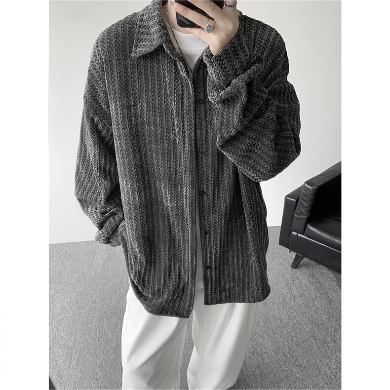 8XL-M鱼骨纹小香风衬衫男生春秋衬衣宽松慵懒垂感外套CS29009P45图片