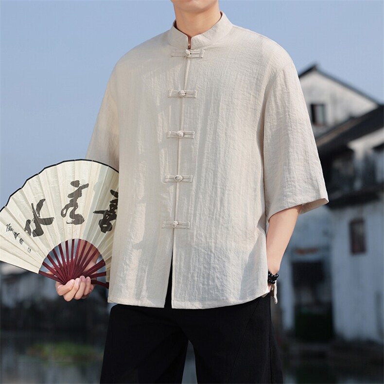 夏季风盘扣七分袖衬衫男士大码上衣CS2501-P6578,男装衬衫,电商A008