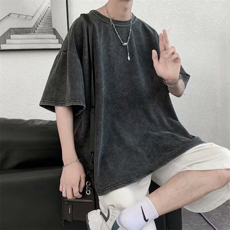 25年大码胖m高街潮流洗水做旧宽松显瘦打底情侣短袖T恤男女~T900,男装T恤,星座601-1