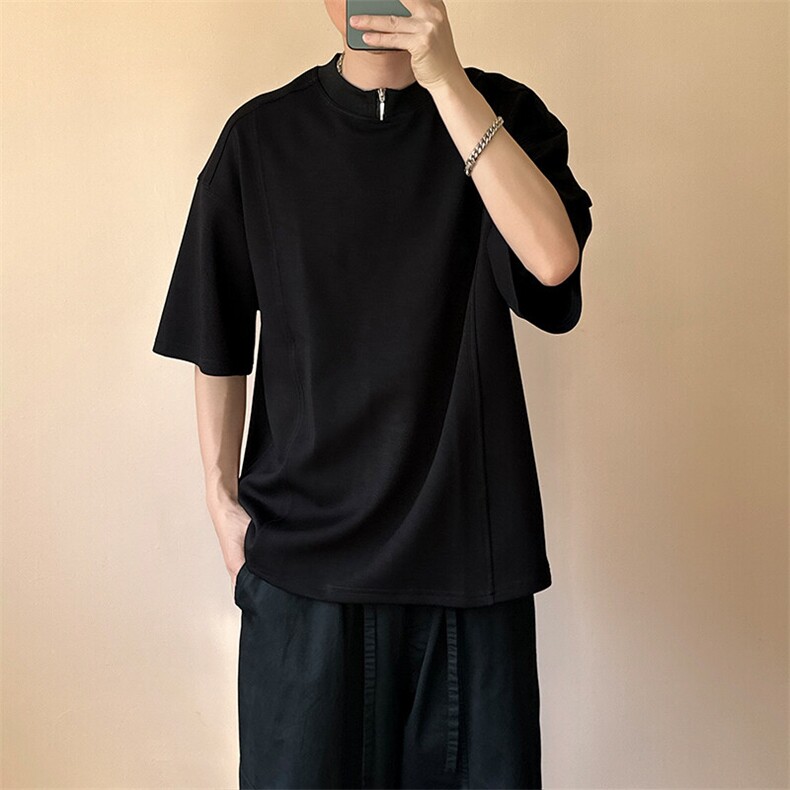 胖胖哥设计感缝线麂皮绒短袖T恤男2025夏季大码宽松体恤百搭上衣,男装T恤,电商A351