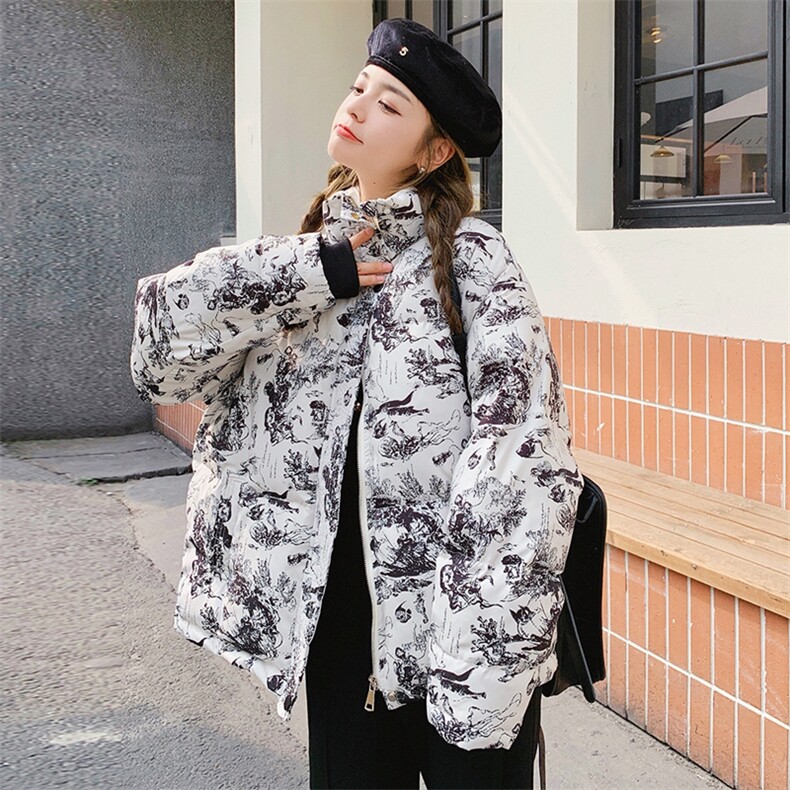 新中式国风水墨印花立领短款羽绒服女冬2025年新款独特超好看外套,女装羽绒服,2C085