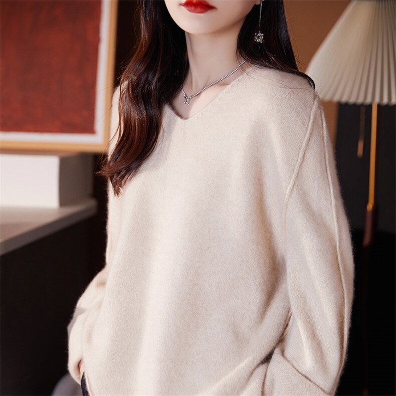 纯色休闲简约女2024年新款秋冬季针织羊毛衫，女装羊毛衫，琳尚羊绒