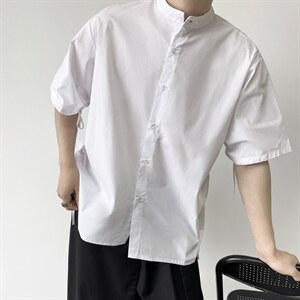 夏季新品宽松抽褶衬衣立领短袖男女可穿A345-1906-P65，男装T恤，电商A345