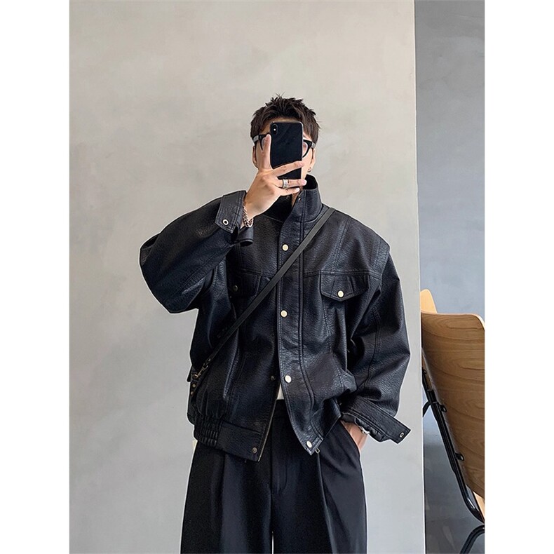 痞帅Pu皮衣潮牌双拉链垫肩皮夹克男机车服高街外套513APY2503P72,男装皮衣,星座513A