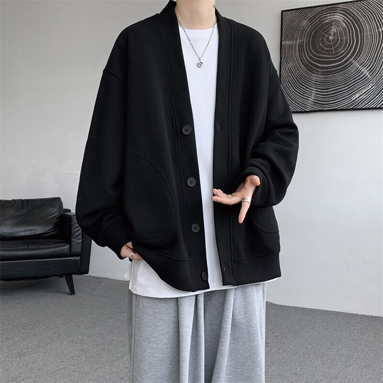 8XL-M春季开衫V领卫衣男港风日系慵懒风痞帅长袖上衣服外套KS001,男装卫衣,电商B312