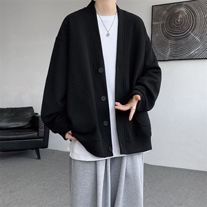 8XL-M春季开衫V领卫衣男港风日系慵懒风痞帅长袖上衣服外套KS001