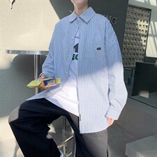 青春流行条纹潮长袖男日系气质夏季简约宽松型衬衫CT529P33图片