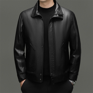 BG-F030冬季男士海宁真皮羽绒服牛皮夹克翻领鸭绒内胆百搭外套图片
