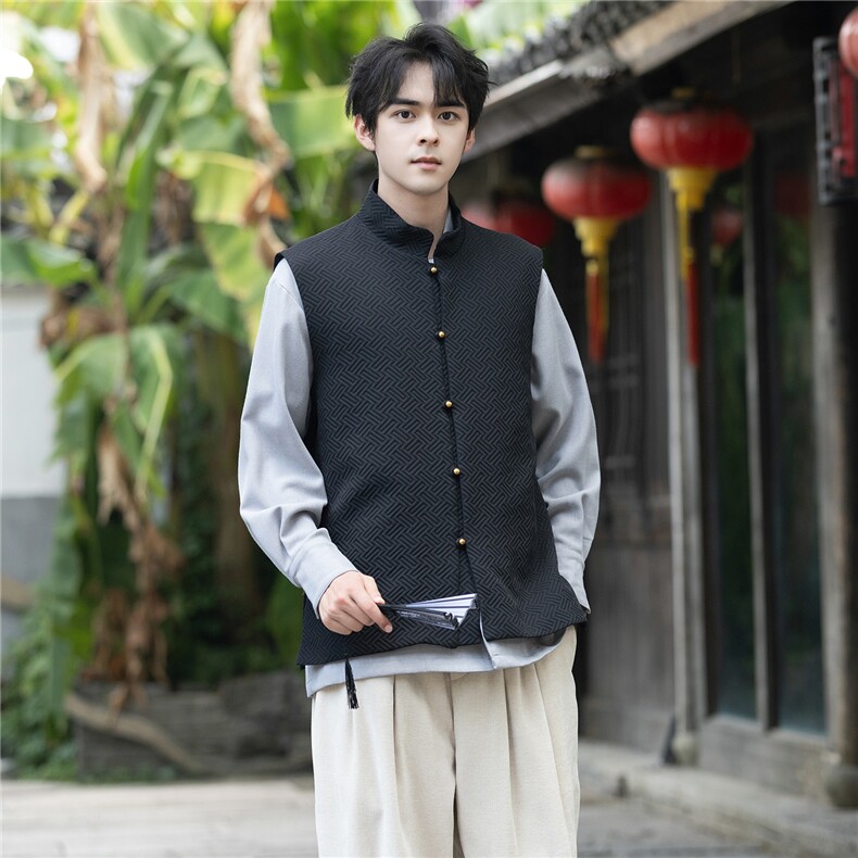 新中式休闲几何提花铜扣马甲风立领无袖唐装夹克背心MJ06,男装背心/马甲,星座305A（原312A-1）