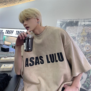 春夏新款麂皮绒字母立体印花短袖T恤M~5XL XZ604-DT300-P45控58图片