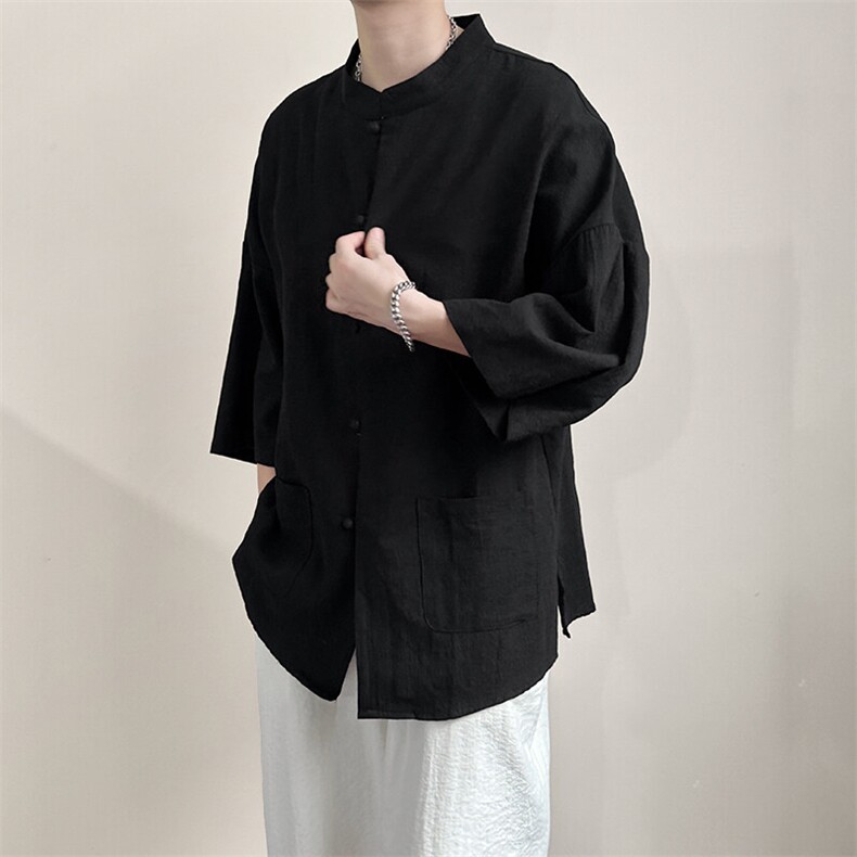 2025现货棉麻风设计感短袖T恤男休闲五分袖上衣A351-AC2490-P55,男装T恤,电商A351