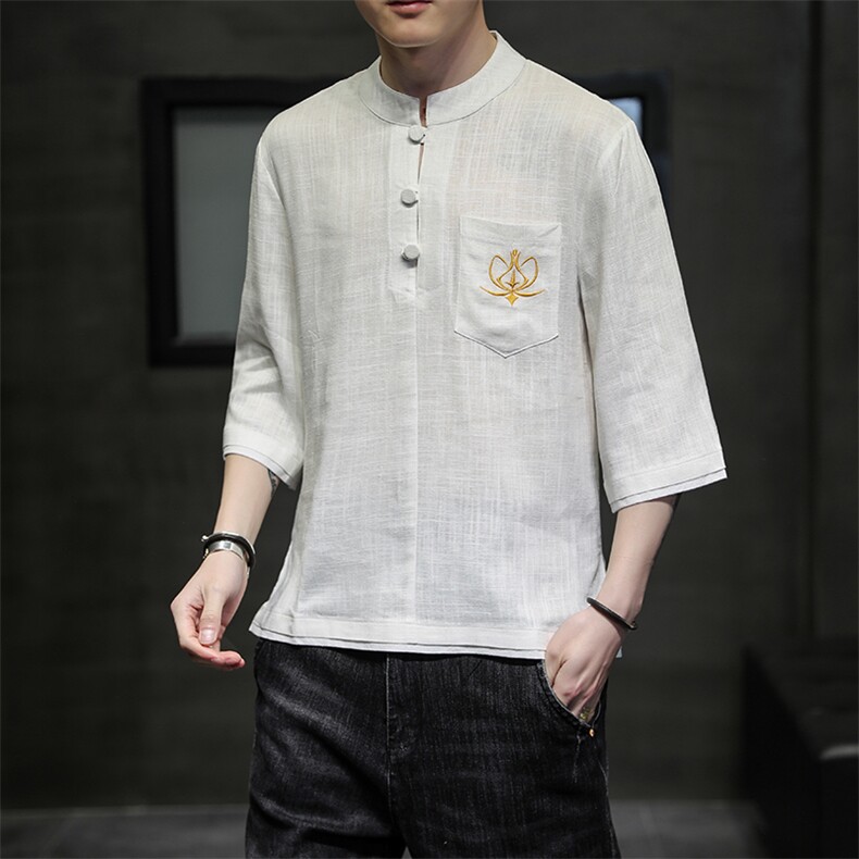 夏季男风刺绣宽松大码盘扣潮亚短袖T恤唐装潮流百搭夏装,男装T恤,电商A011（原4039）