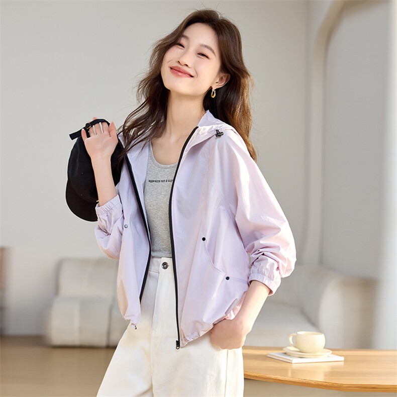 时尚短款连帽防晒外套女2025年夏季新款宽松大码洋气减龄薄款上衣，女装防晒衣，韩派