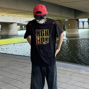 万针全刺绣工艺抖音得物高品质260克重磅纯棉双纱美式高街短袖T恤图片