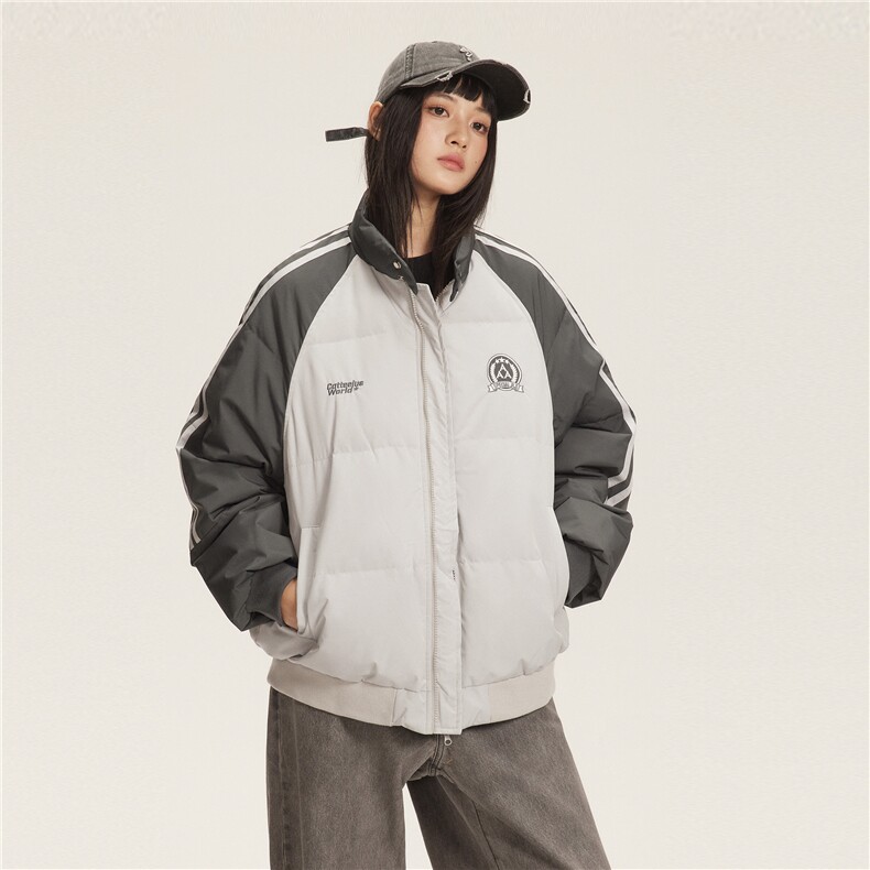 2025冬款侧条纹拼色绣花立领羽绒服-5632-358,男装羽绒服,电商S012（CATTEE）