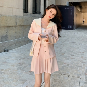 法式甜美风套装女2024秋季新款高级感气质小香风外套百褶裙两件套图片