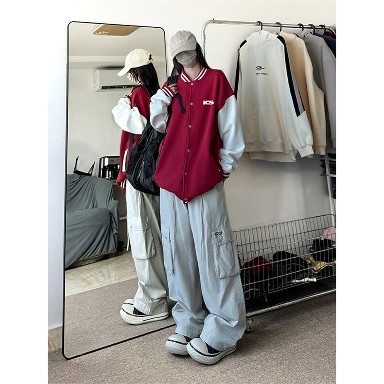 抖音得物高品质全棉380克潮立领棒球服开衫印花卫衣外套ACM1202,女装短外套,电商A443