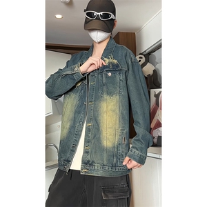 宽松毛边深蓝色夹克外套男牛仔衣KD639-P75图片