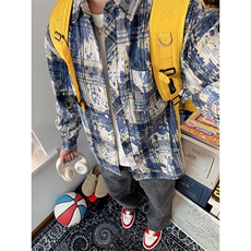 蓝色绿色扎染衬衫男春秋长袖美式复古衬衣外套CS3039NN特P38，男装衬衫，星座1007（原301D）