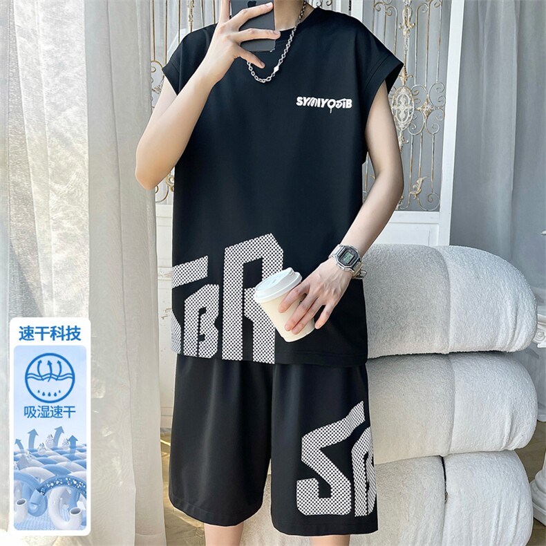 2025夏季新款旋律风车大码冰丝短袖套装M-5XHQ25688-P55,男装休闲套装,电商A022