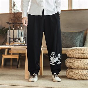 20风春秋季棉麻休闲裤男宽松刺绣阔腿小脚裤QT6005-合集图片
