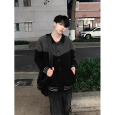 高级感开衫毛衣男秋季新款小众宽松百搭拼接翻领设计潮牌开衫外套，男装针织衫/毛衣，星座516A