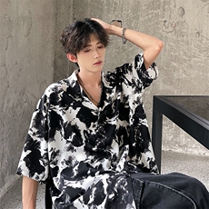 现货潮男短袖衬衫五分袖冰丝花衬衣A071-C100-P38，男装衬衫，电商A071