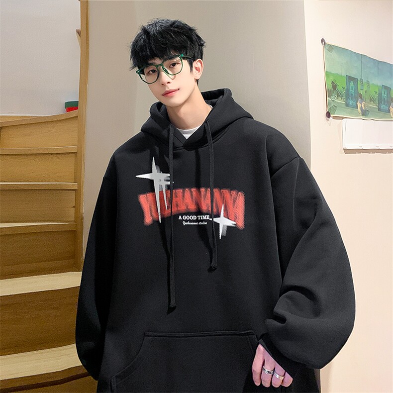 抖音供货、复合360克现货字母印花连帽卫衣宽松D223A-WY2210-P50，男装卫衣，电商019-1