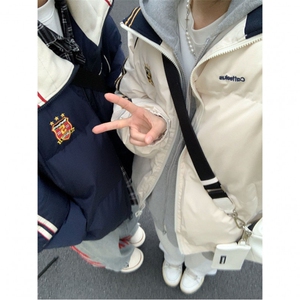 1506-1/M76091/P89韩版盾牌刺绣藏青色棉服外套冬季加厚男女同款,同色系穿搭集合图片