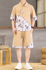 潮风套装男新中式短袖衬衫时尚休闲短裤两件套L1877-P58，男装牛仔裤，星座310B-3