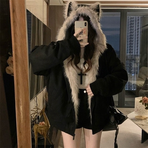 【高质量】鹿皮绒派克棉服仿兔毛大毛领连帽棉衣X609特P110网图图片