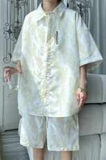 特批P50无差价夏冰丝薄短袖衬衫五分裤套装男盐系两件套C351+DK96，男装休闲套装，电商A001-1