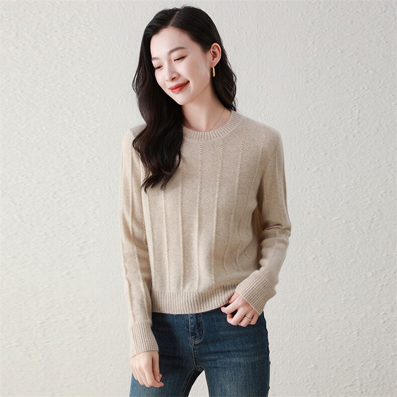 100%纯山羊绒秋冬新款圆领女宽松针织打底羊绒衫,女装羊绒衫,阿舍尔精品