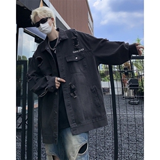 WASSUPHAPPY破洞牛仔夹克男春秋季美式复古宽松做旧休闲工装外套，男装工装外套，星座1008-1