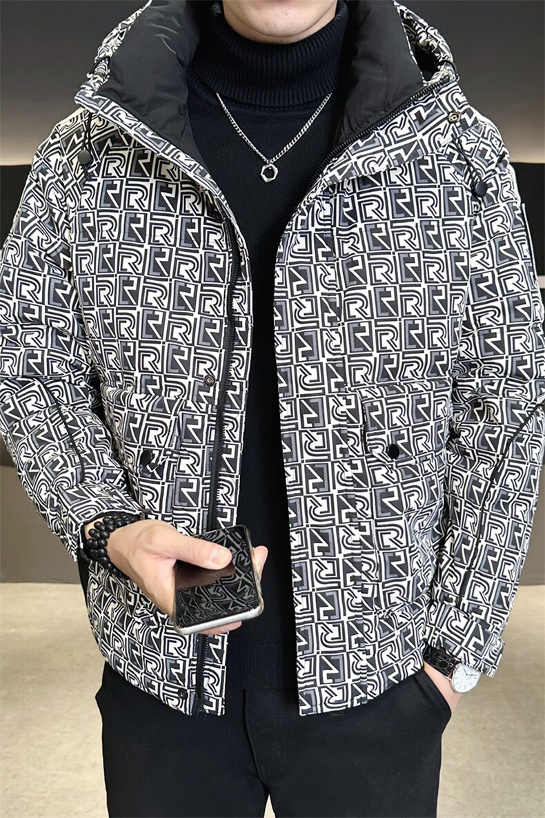 工装字母满印花羽绒服男新款设计感连帽外套A329-YR9865-P185,男装羽绒服,电商A329