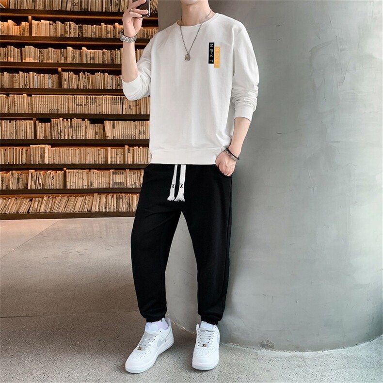 2026秋冬新款潮流男士字母印花卫衣卫裤套装休闲学生两件套TZ8005图片