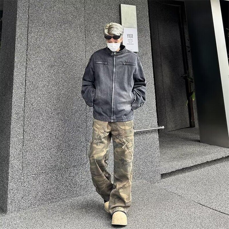 美式潮牌设计感小众机车牛仔夹克男春季高街宽松外套W6285-P77,男装夹克,星座412-3