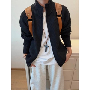 重磅秋冬北极绒双拉链毛衣开衫美式复古休闲慵懒风宽松针织衫外套图片