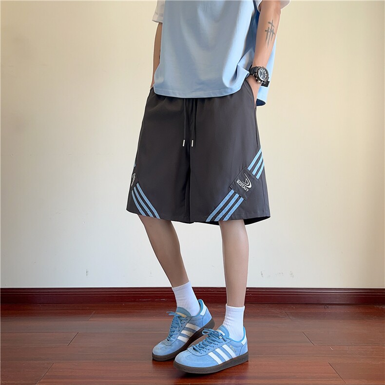 抖音品质夏季新款美式条纹宽松冰丝五分裤B315-K25790-特p30控58,男装休闲裤,电商B315