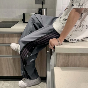 排扣裤子男韩版潮流运动裤宽松直筒休闲裤潮牌九分阔腿裤k838-p35图片