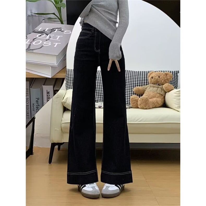 黑金色阔腿牛仔裤女2026秋季新款今年流行小个子拖地直筒裤子,男装牛仔裤,星座1210-1