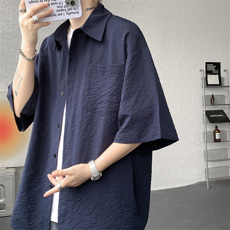 8XL-M泡泡纱盐缩肌理短袖衬衫男夏季冰丝外套防晒衬衣DC28011P36图片